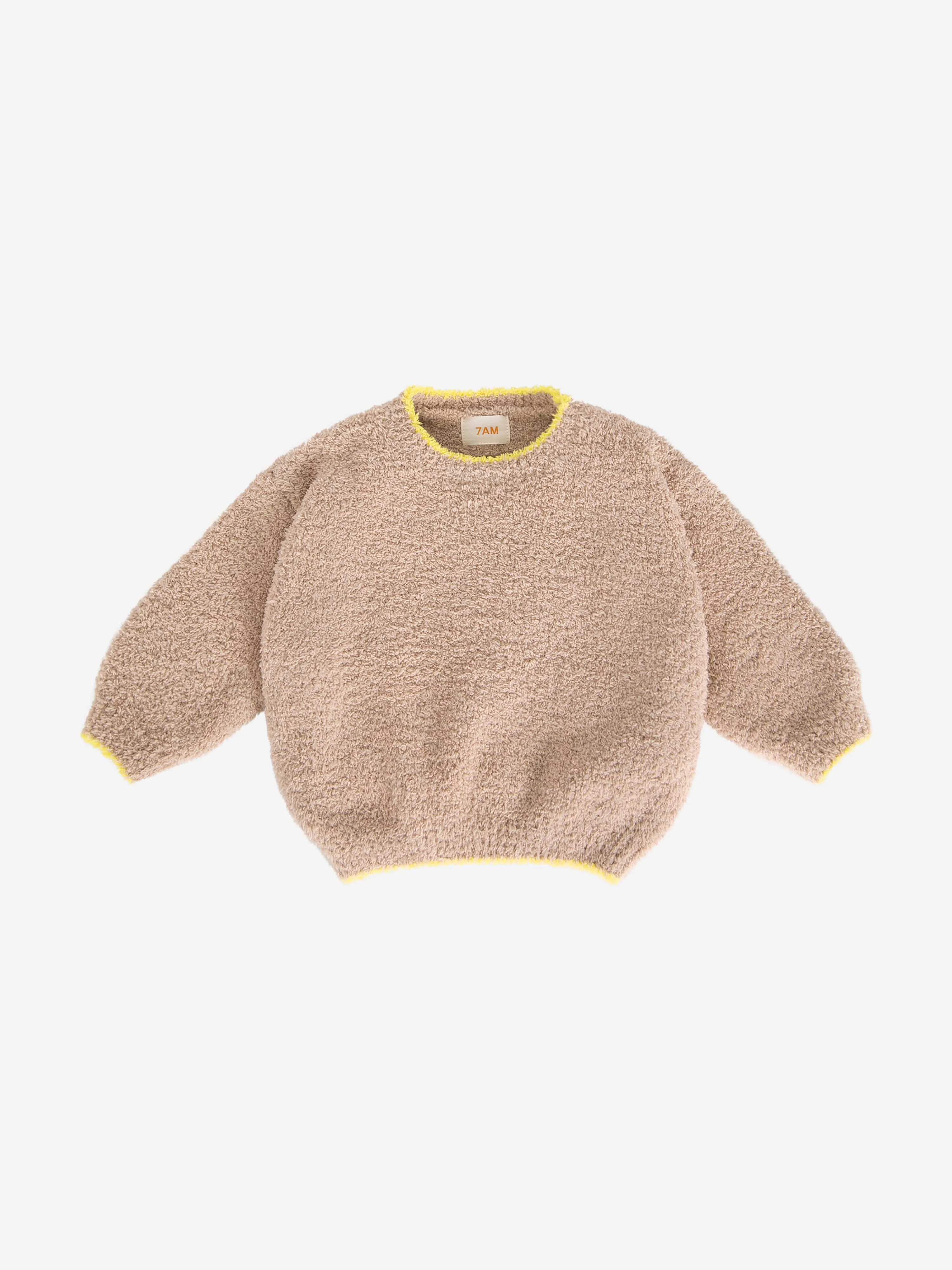 7AM Enfant Baby Fuzzy Boxy Pullover in Beige