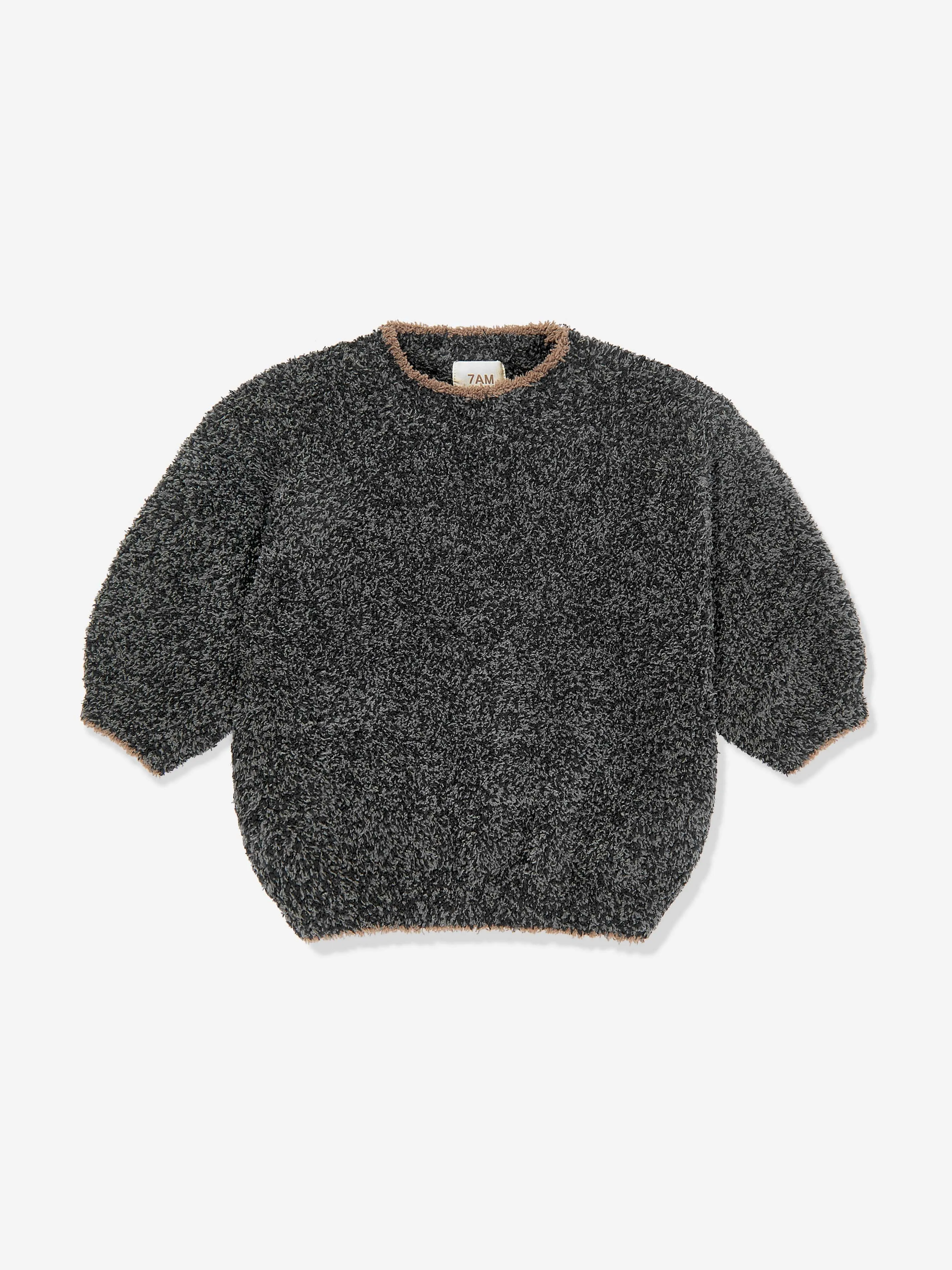7AM Enfant Baby Fuzzy Boxy Pullover in Schwarz