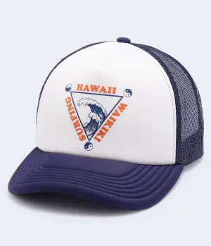 Aeropostale Herren Hawaii Surfing verstellbarer Trucker Hut - Marineblau - Einheitsgröße - Polyester - Teen Mode & Bekleidung Kadettenblau Aeropostale