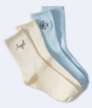 Aeropostale Damen Angel Crew Socken 2er-Pack - Größe Einheitsgröße - Baumwolle - Teenager-Mode & Bekleidung Blau Aeropostale