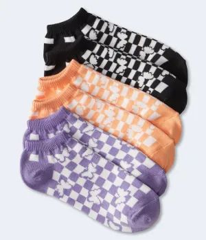 Aeropostale Damen Karo-Schmetterling-Knöchelsocken 3er-Pack - - Einheitsgröße - Baumwolle - Teen-Mode & Bekleidung Lila Aeropostale