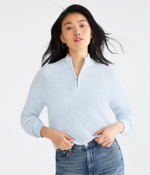 Aeropostale Damen Rippen-Strickpullover mit 1/2-Reißverschluss und Stehkragen - Helllila - Größe L - Baumwolle - Teen-Mode & Bekleidung Frisches Lavendel Aeropostale
