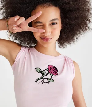 Aeropostale Damen Rose Flock Grafik T-Shirt - Rosa - Größe XXL - Baumwolle - Teen Mode & Bekleidung Amarant Rosa Aeropostale