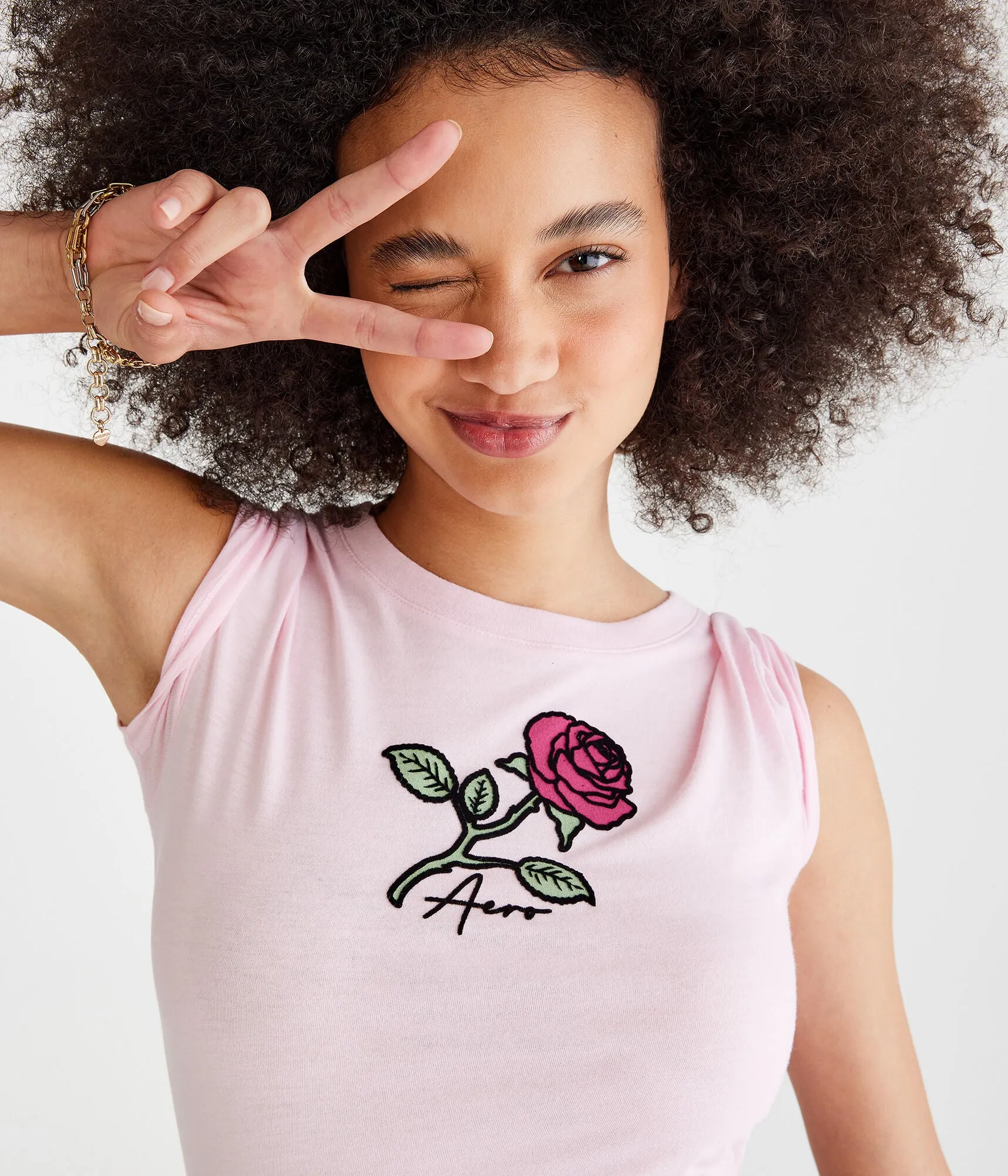 Aeropostale Damen Rose Flock Grafik T-Shirt - Rosa - Größe XXL - Baumwolle - Teen Mode & Bekleidung Amarant Rosa Aeropostale