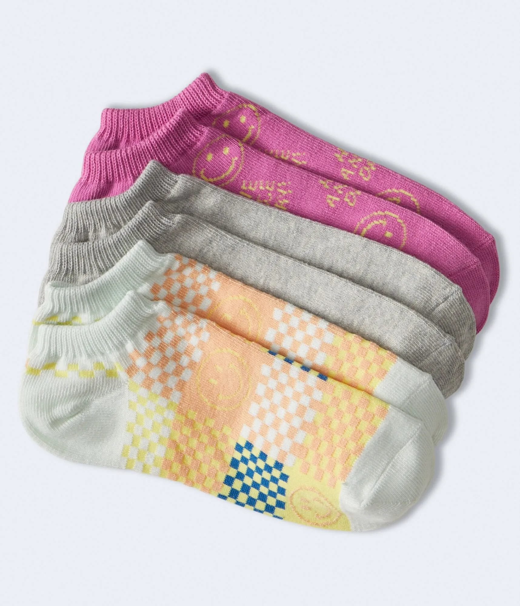 Aeropostale Damen Smiley Karo Socken 3er-Pack - - Größe Einheitsgröße - Baumwolle - Teen Mode & Bekleidung Blau Aeropostale