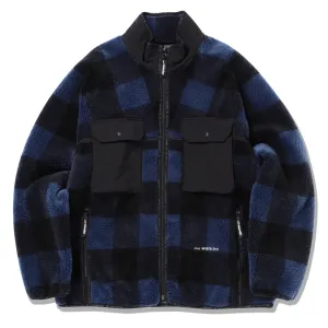 And Wander Check Boa Jacket Blau