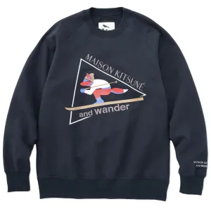 And Wander x Maison Kitsune Baumwoll-Sweatshirt Marine