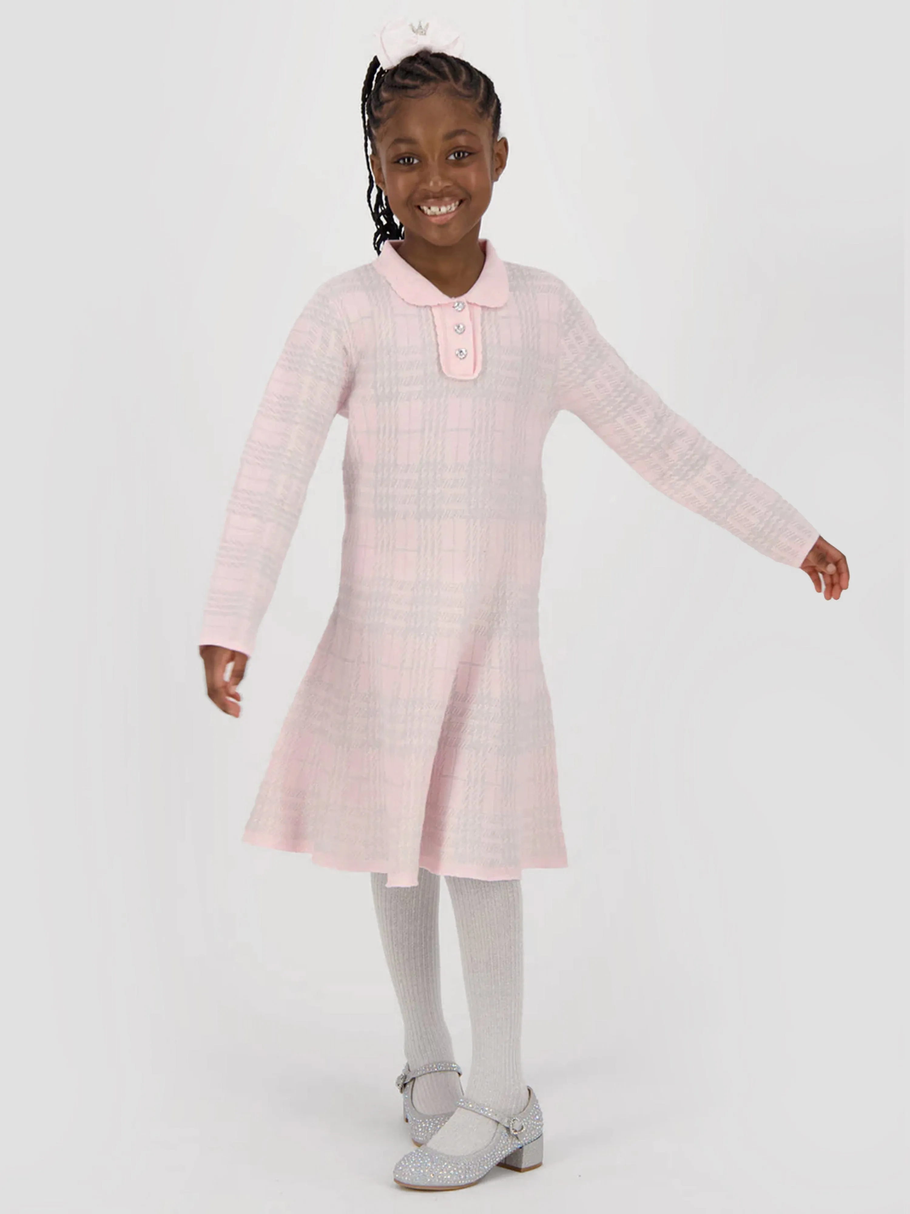 Angels Face Girls Amina Check Strickkleid in Rosa