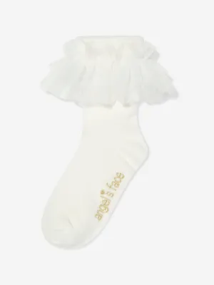 Engelsgesicht Mädchen Rüschen Socken in Weiß
