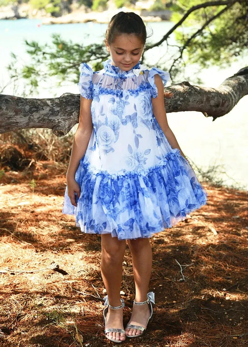 Engelsgesicht Mädchen Ringelblume Tüll Blumenkleid in Weiß