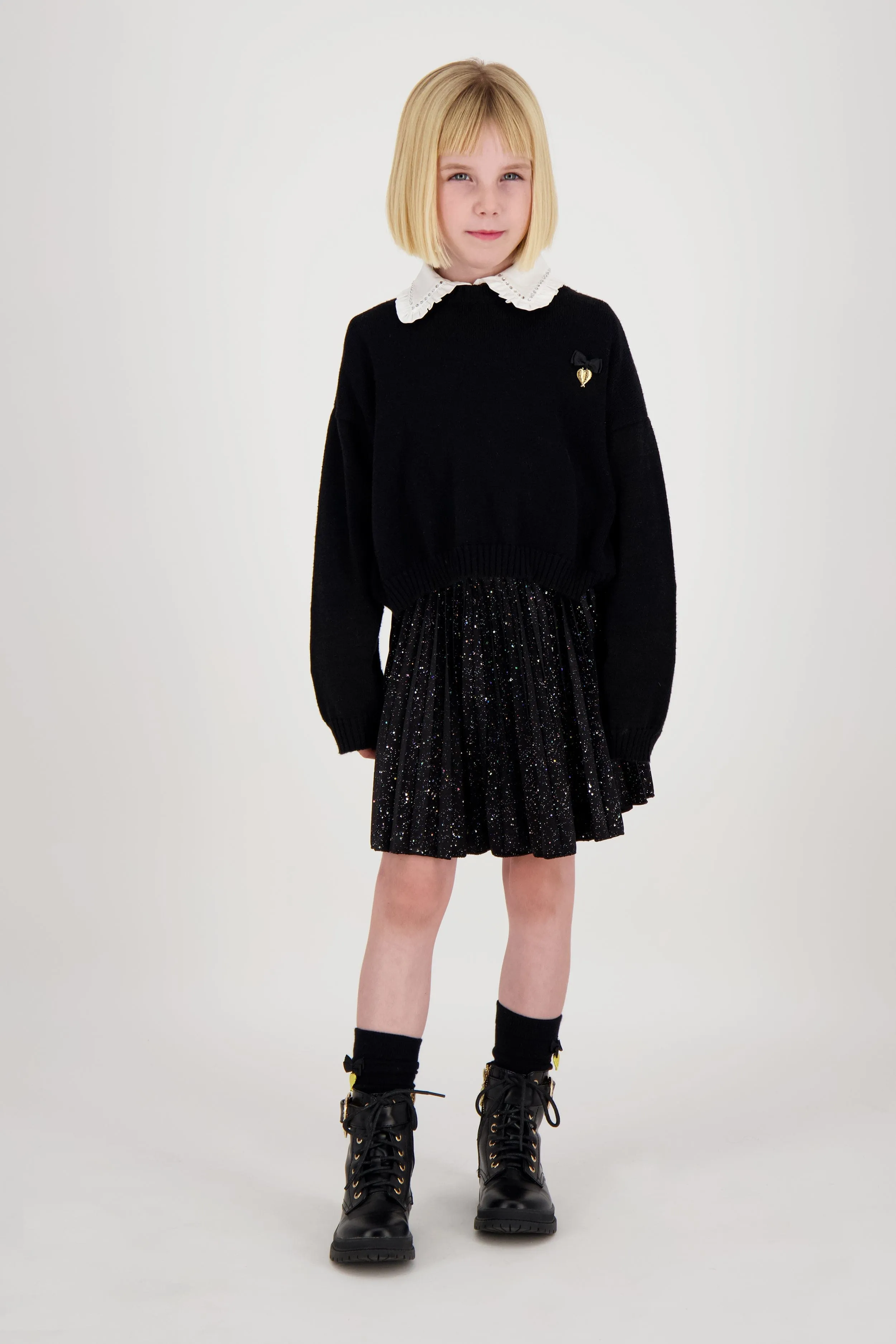 Engelsgesicht Mädchen Roberta Cropped Zebra Pullover Mit Flügeln in Schwarz