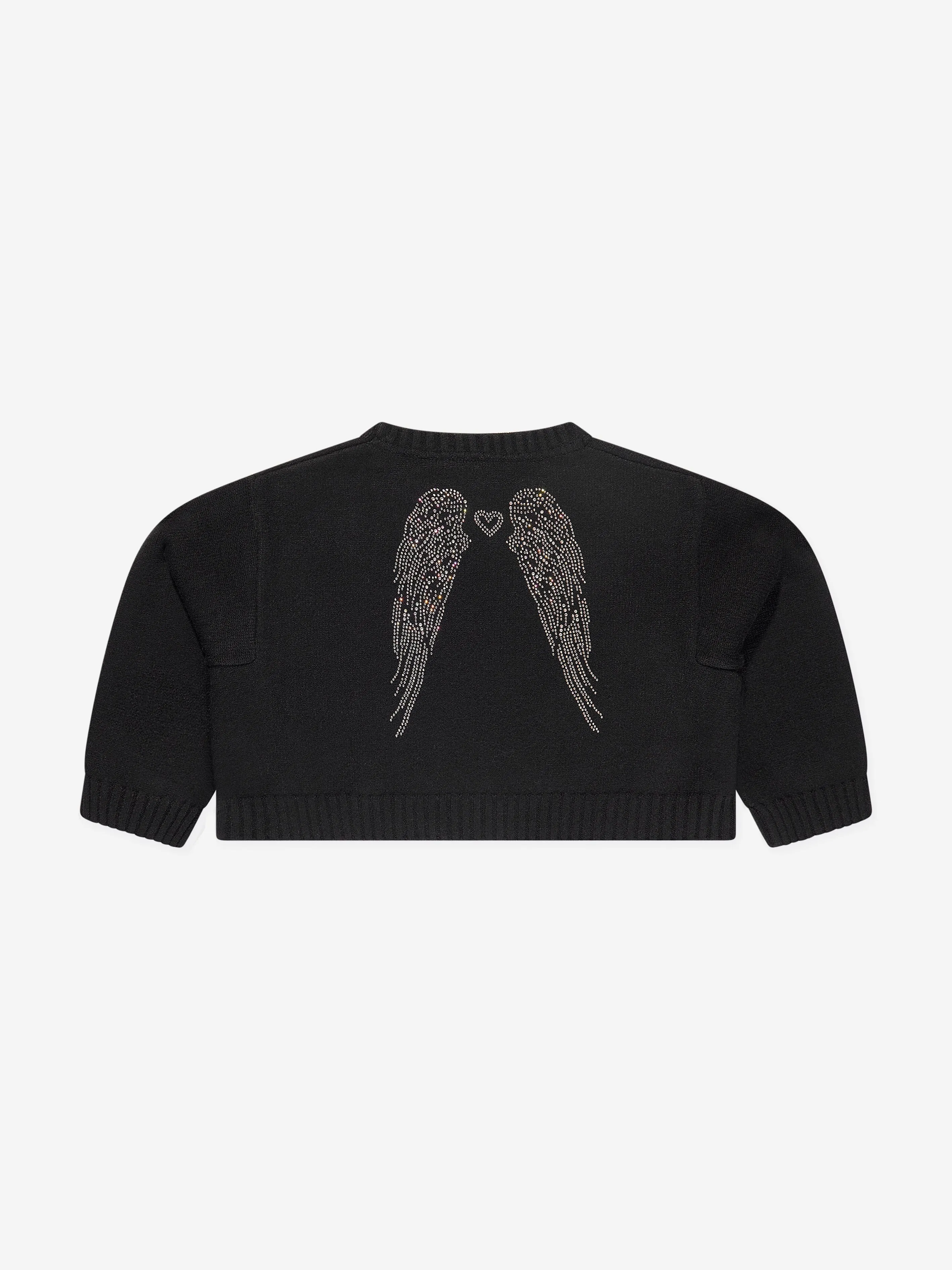 Engelsgesicht Mädchen Roberta Cropped Zebra Pullover Mit Flügeln in Schwarz
