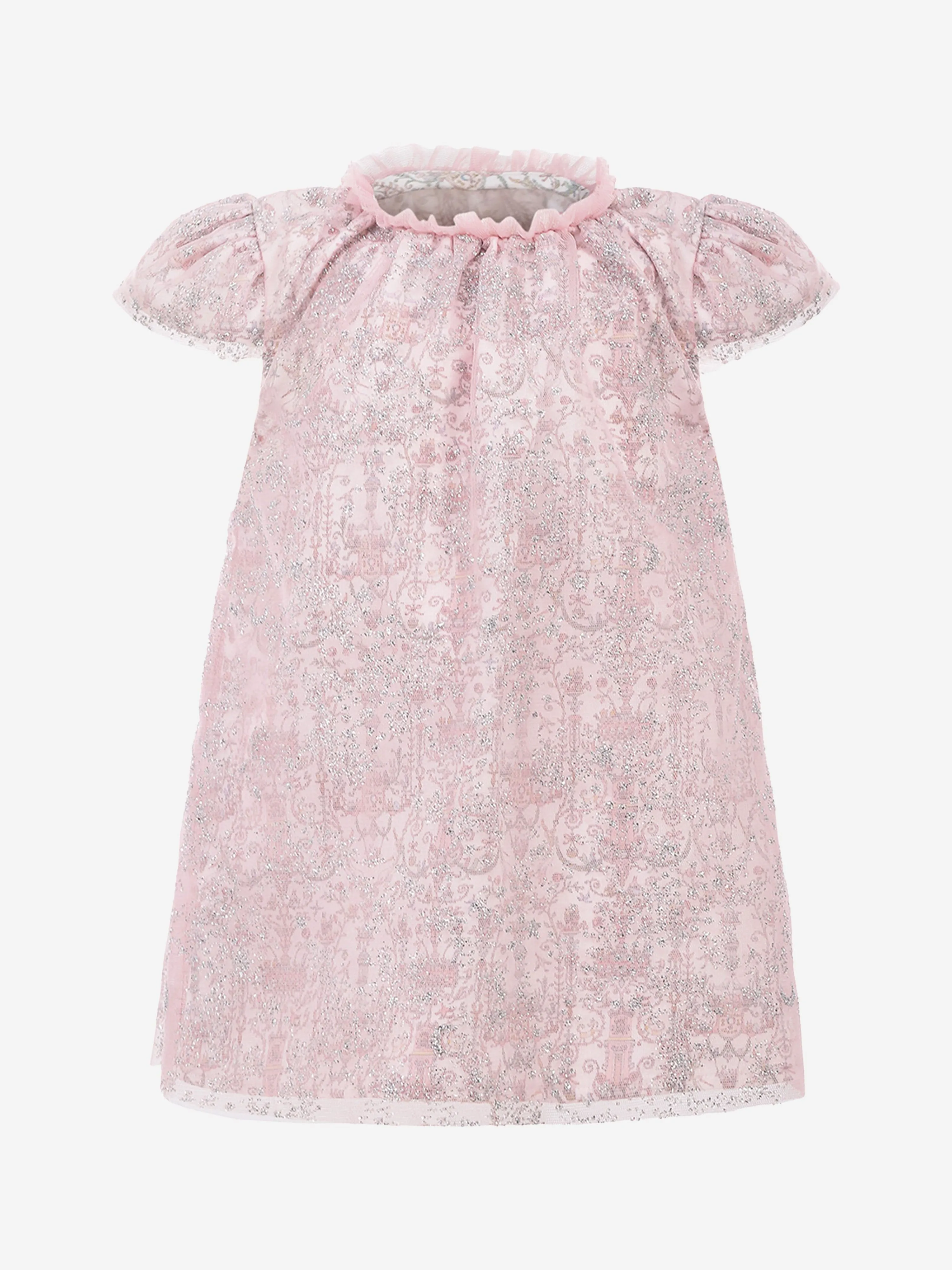 Atelier Choux Baby Girls Glitzer Toile de Jouy Kleid in Rosa