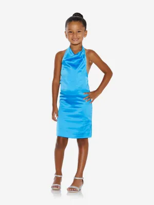 AY von AYLA Girls Satin-Midi-Kleid ohne Rücken in Blau