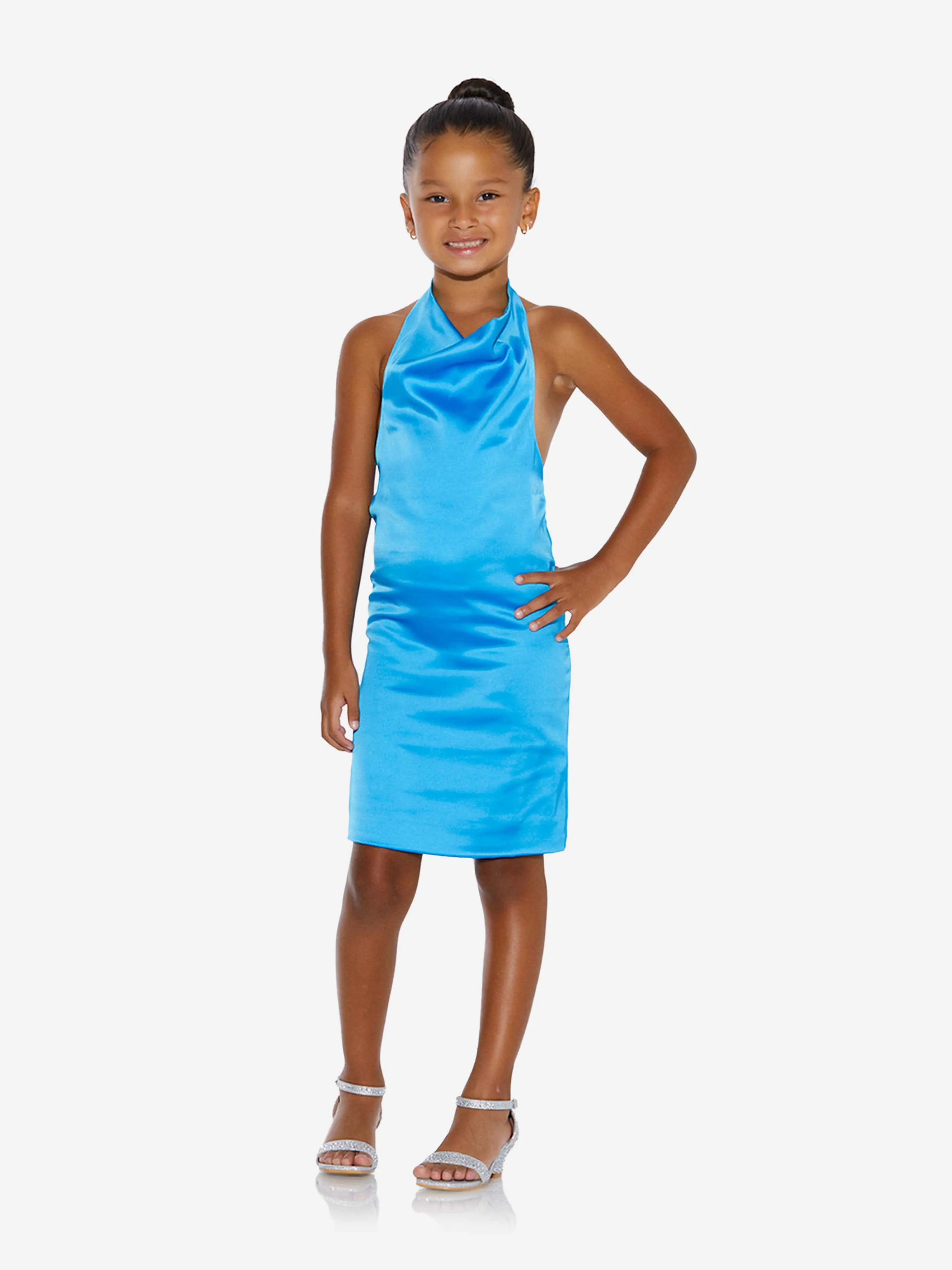 AY von AYLA Girls Satin-Midi-Kleid ohne Rücken in Blau