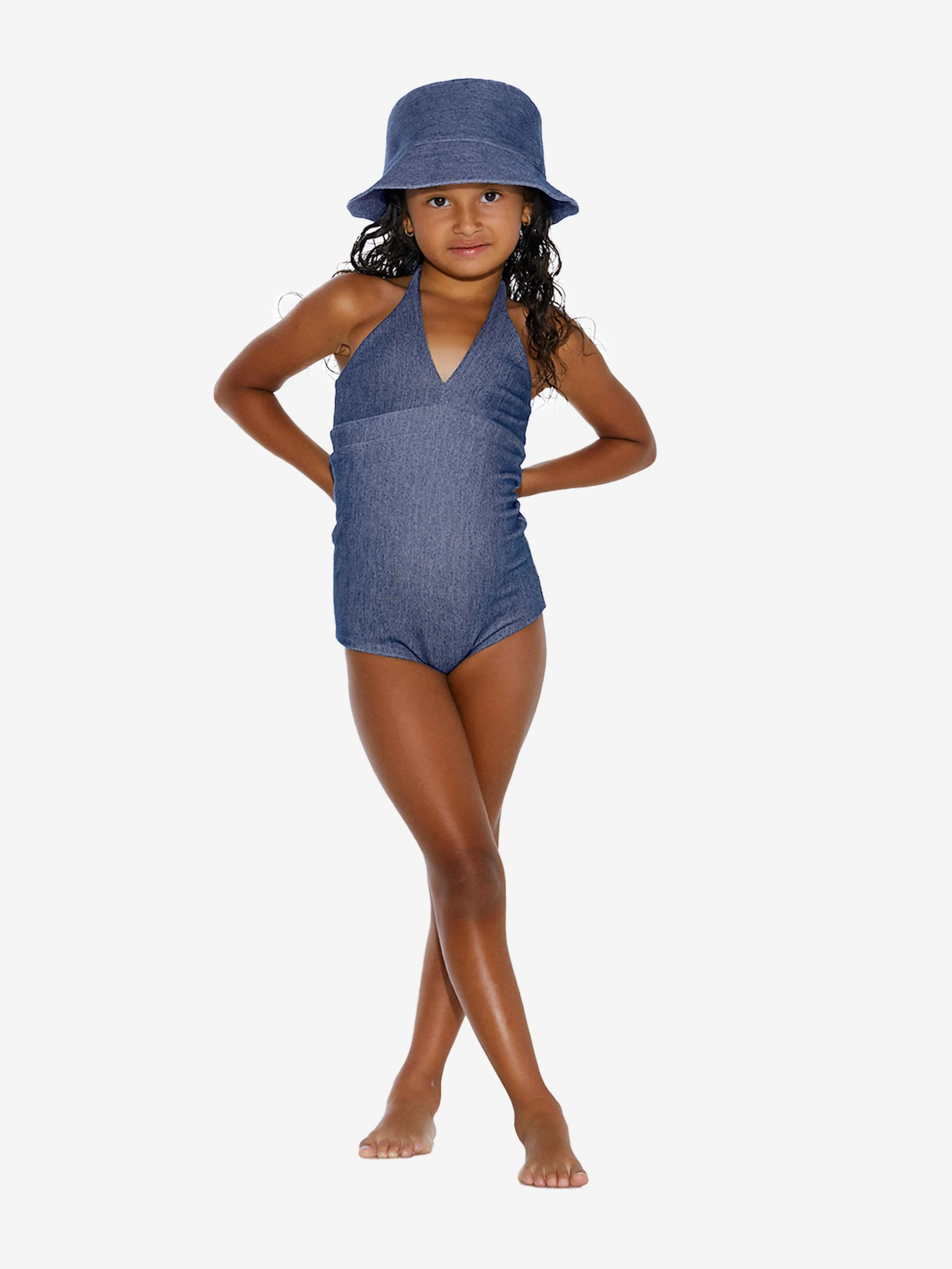 AY von AYLA Mädchen Denim Look Halterneck Badeanzug in Blau
