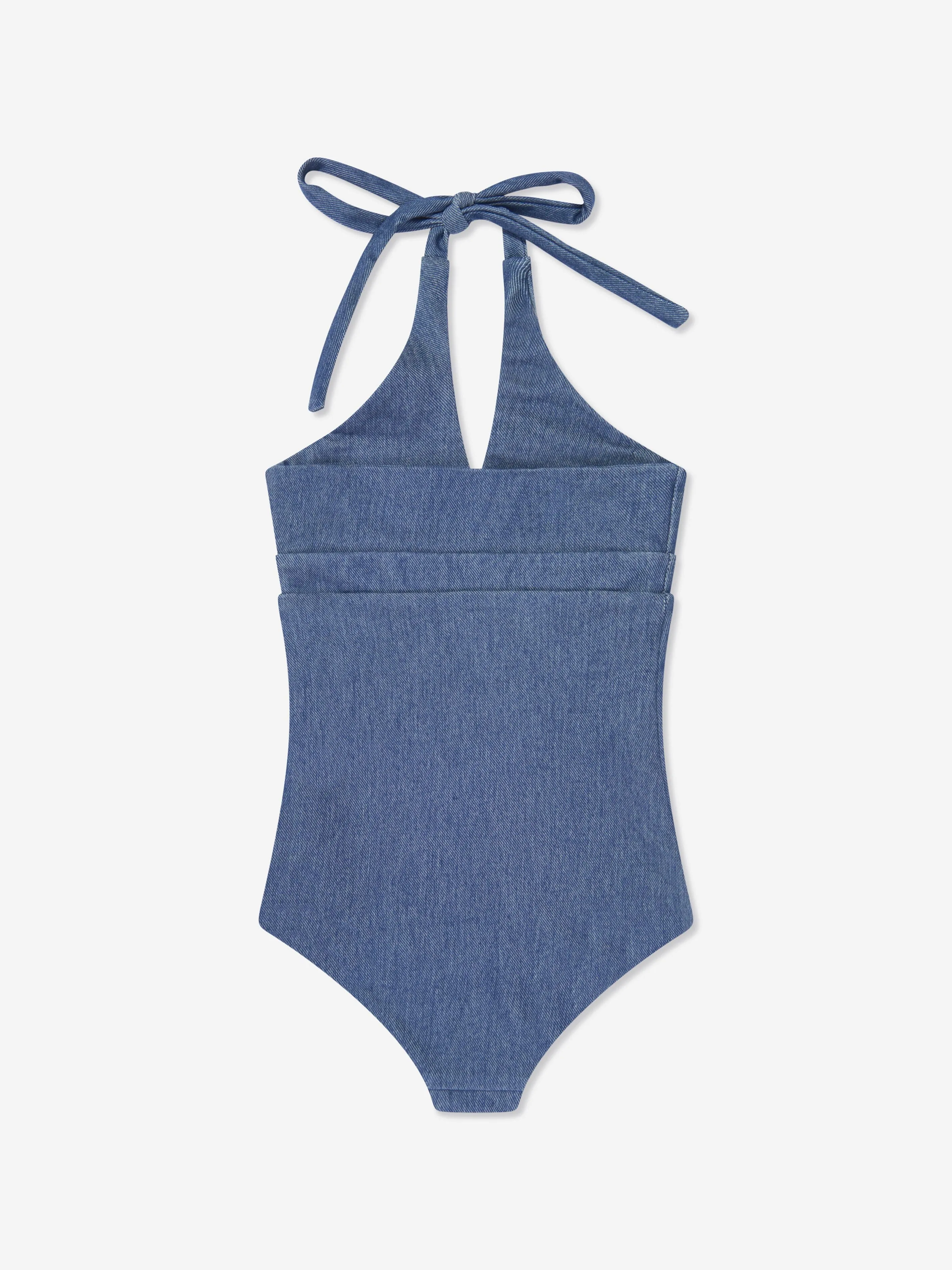 AY von AYLA Mädchen Denim Look Halterneck Badeanzug in Blau