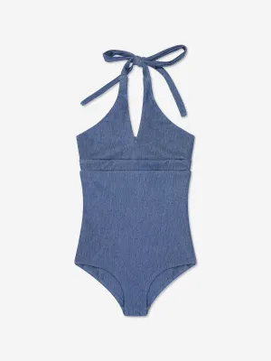 AY von AYLA Mädchen Denim Look Halterneck Badeanzug in Blau