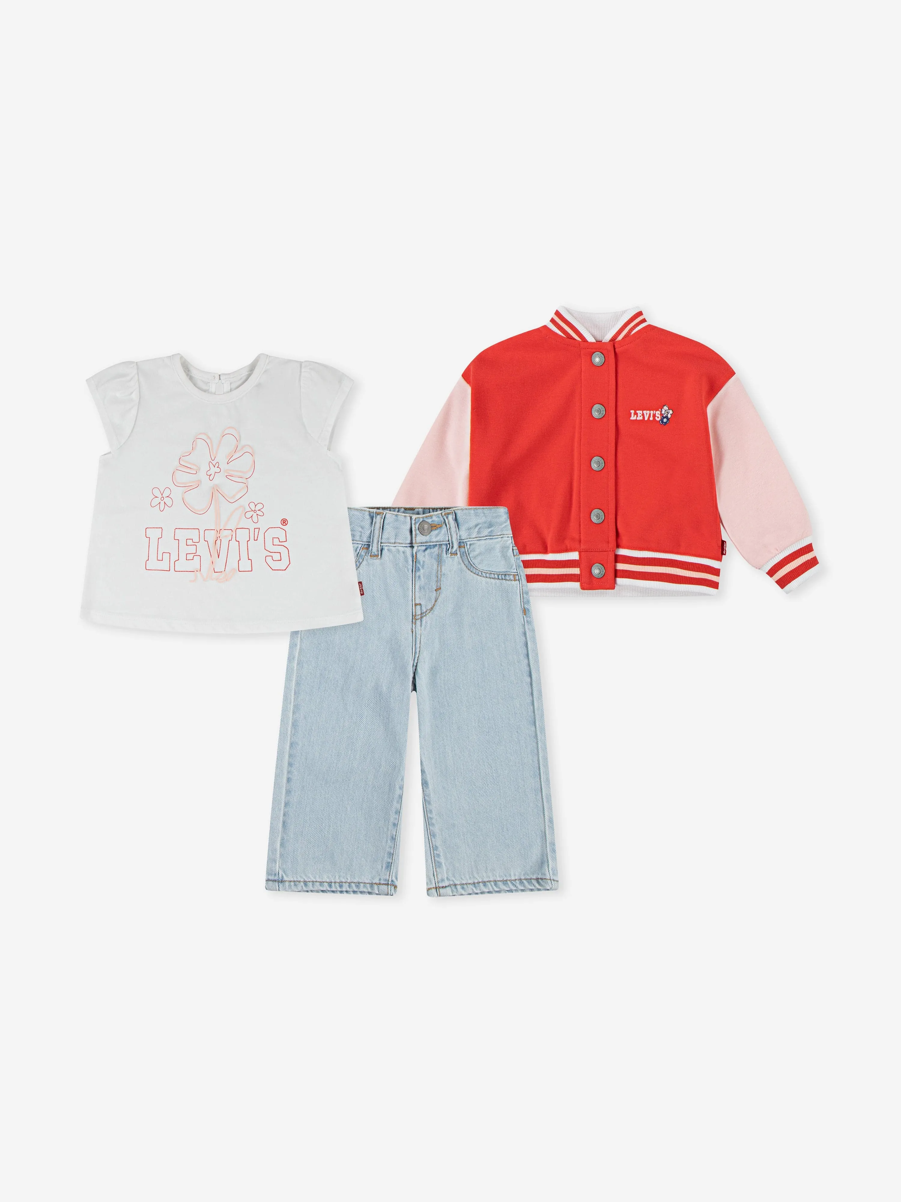 Baby Girls Bomber, T-Shirt und Weite Hose Set in Rot