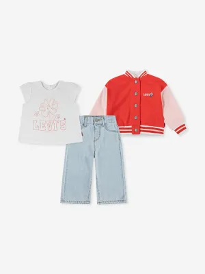 Baby Girls Bomber, T-Shirt und Weite Hose Set in Rot