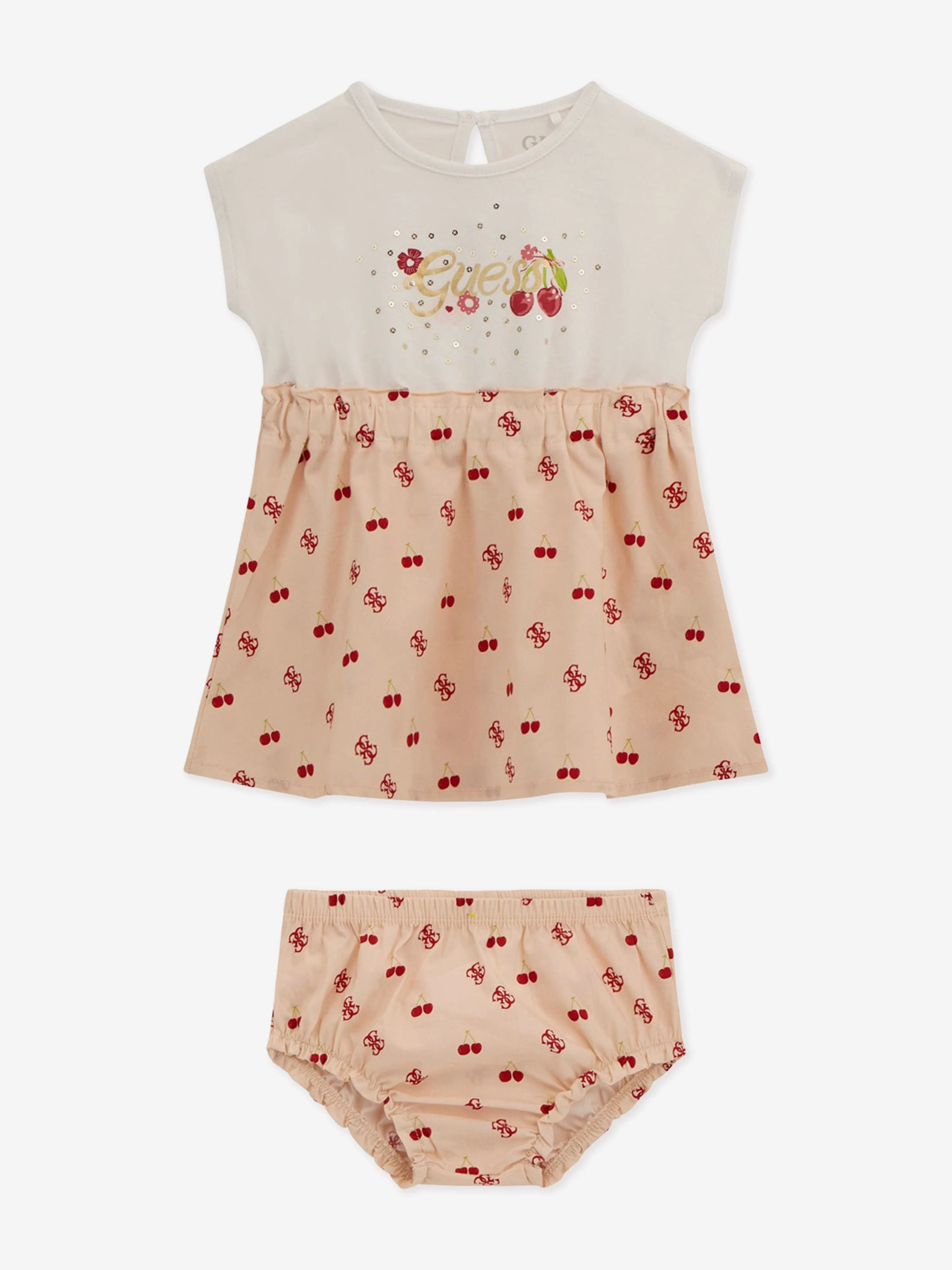 Baby-Mädchen Kirschkleid mit Schlüpfer in Rosa