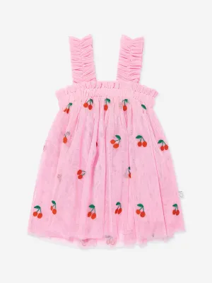 Rosa besticktes Kirschenkleid für Baby-Mädchen