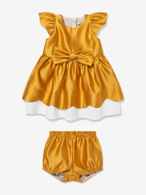 Baby-Mädchen Kleid mit Bogenausschnitt und Bloomers in Gelb