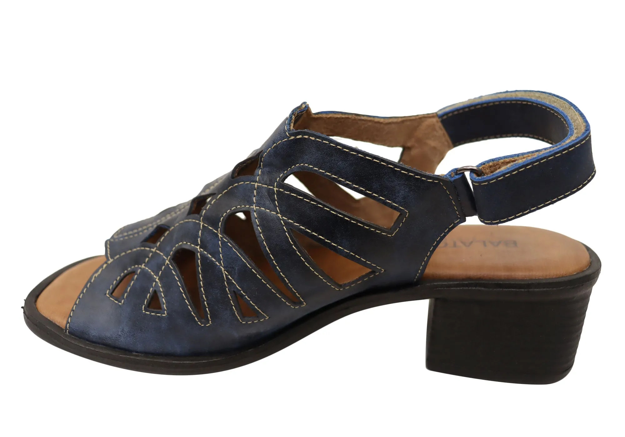 Balatore Cello Damen Bequeme Sandaletten mit Brasilianischem Leder und Niedrigem Absatz Balatore Schuhe