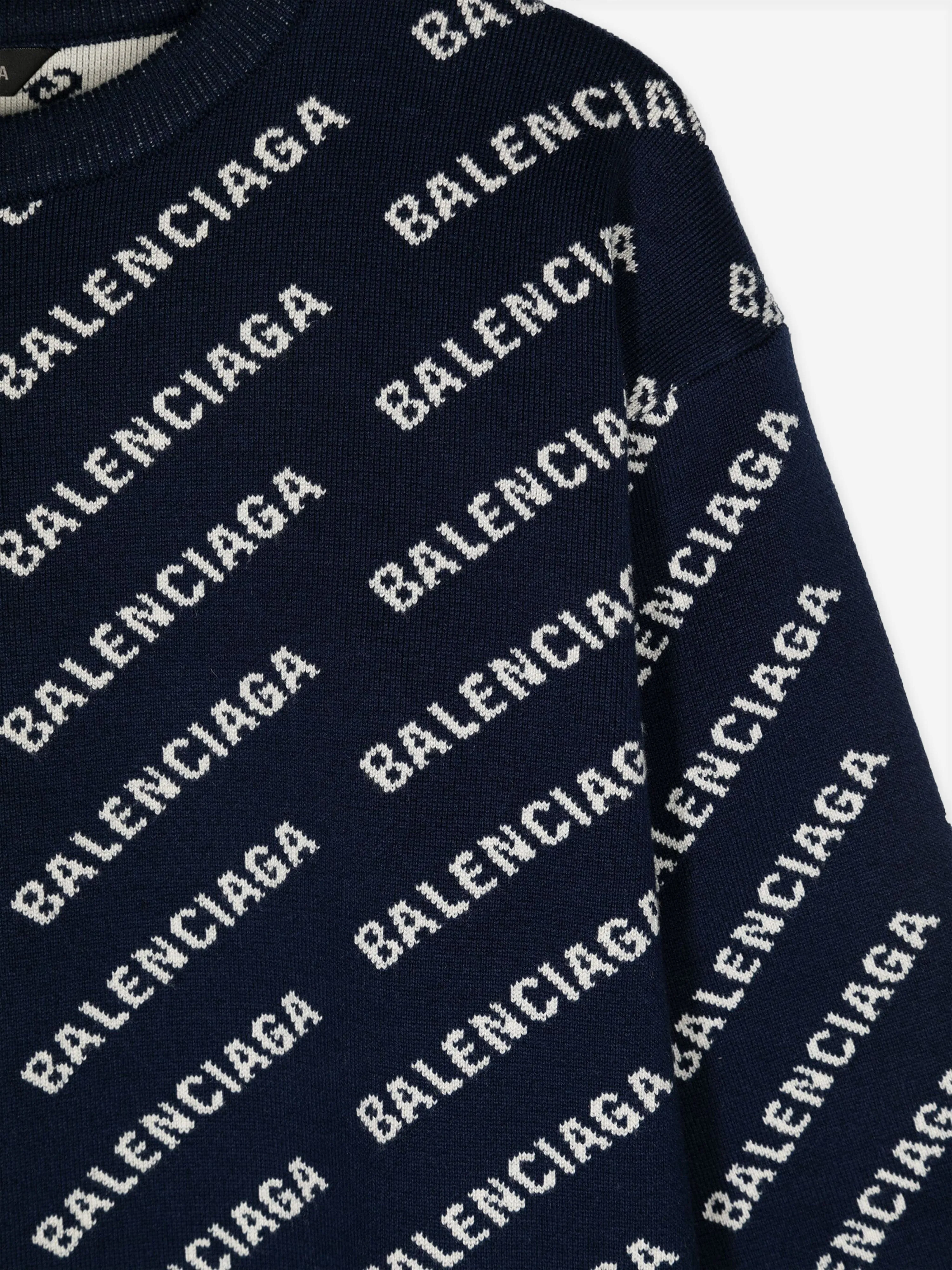 Balenciaga Kids Sweatshirt mit All-Over-Logo in Marineblau