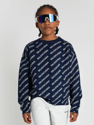 Balenciaga Kids Sweatshirt mit All-Over-Logo in Marineblau