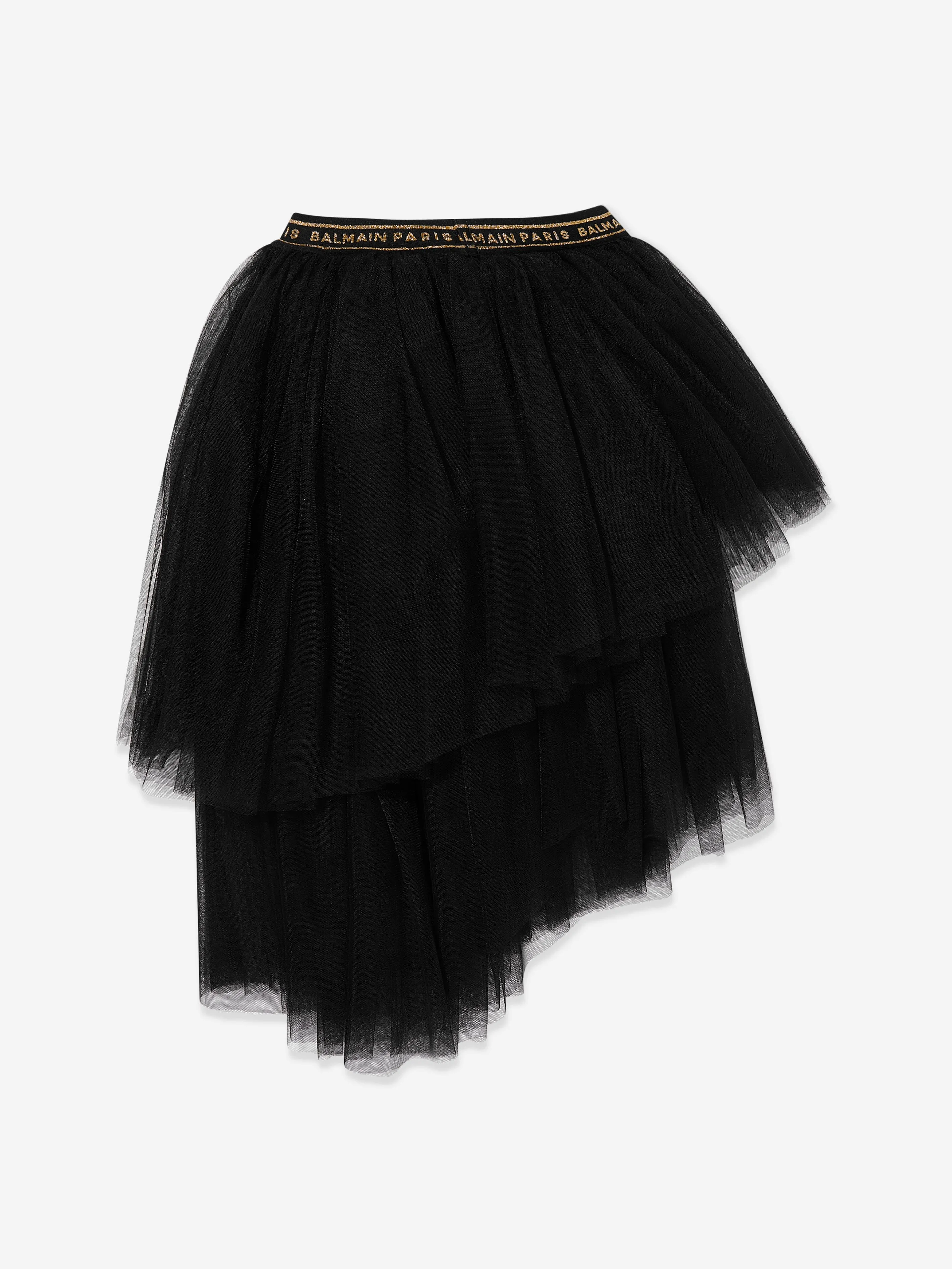 Balmain Mädchen Asymmetrischer Rüschenrock in Schwarz