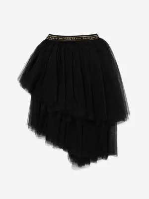 Balmain Mädchen Asymmetrischer Rüschenrock in Schwarz