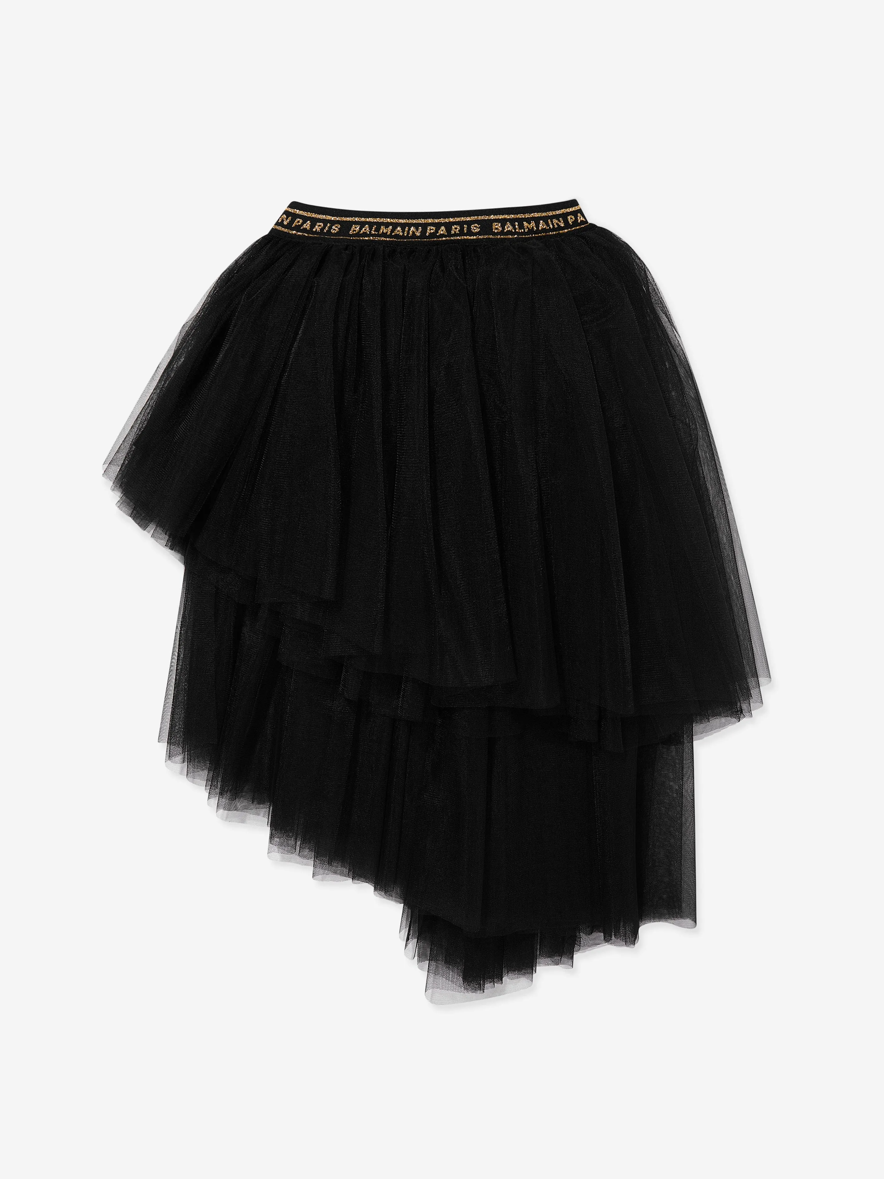 Balmain Mädchen Asymmetrischer Rüschenrock in Schwarz