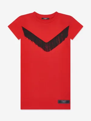 Balmain Mädchen Fransen Jersey-Kleid in Rot