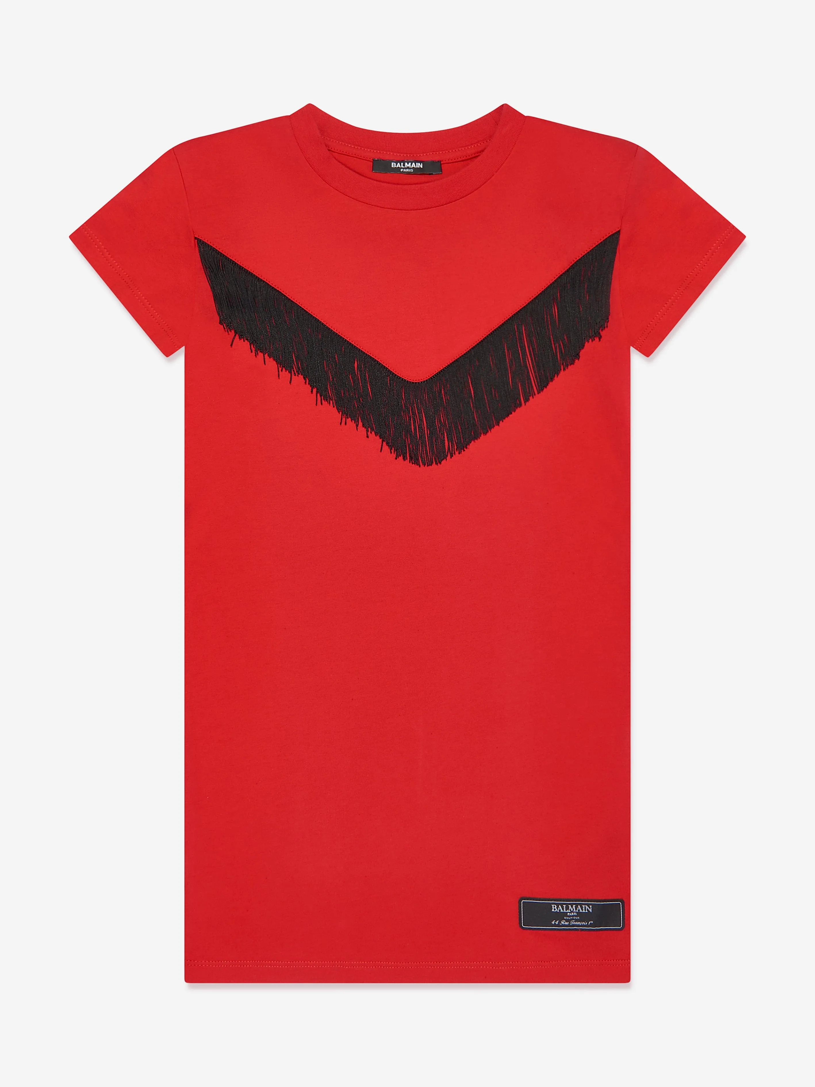 Balmain Mädchen Fransen Jersey-Kleid in Rot