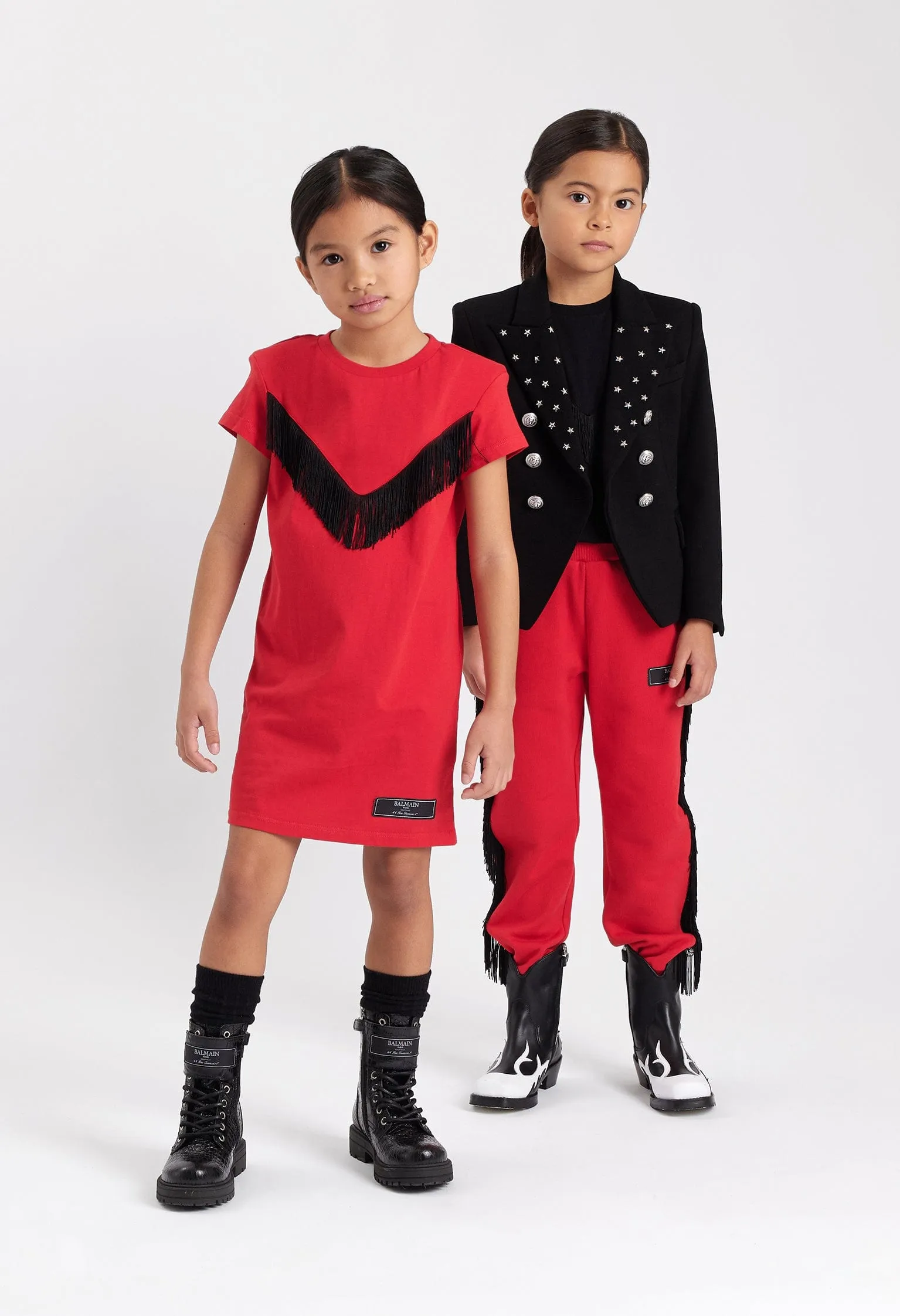 Balmain Mädchen Fransen Jersey-Kleid in Rot
