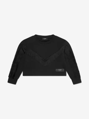Balmain Mädchen Fransen-Sweatshirt in Schwarz