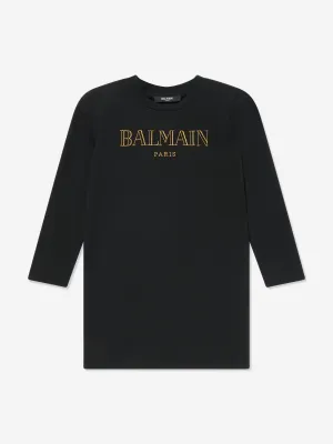 Balmain Mädchen Logo Kleid in Schwarz