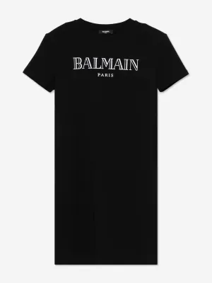 Balmain Mädchen Logo Jersey Kleid in Schwarz
