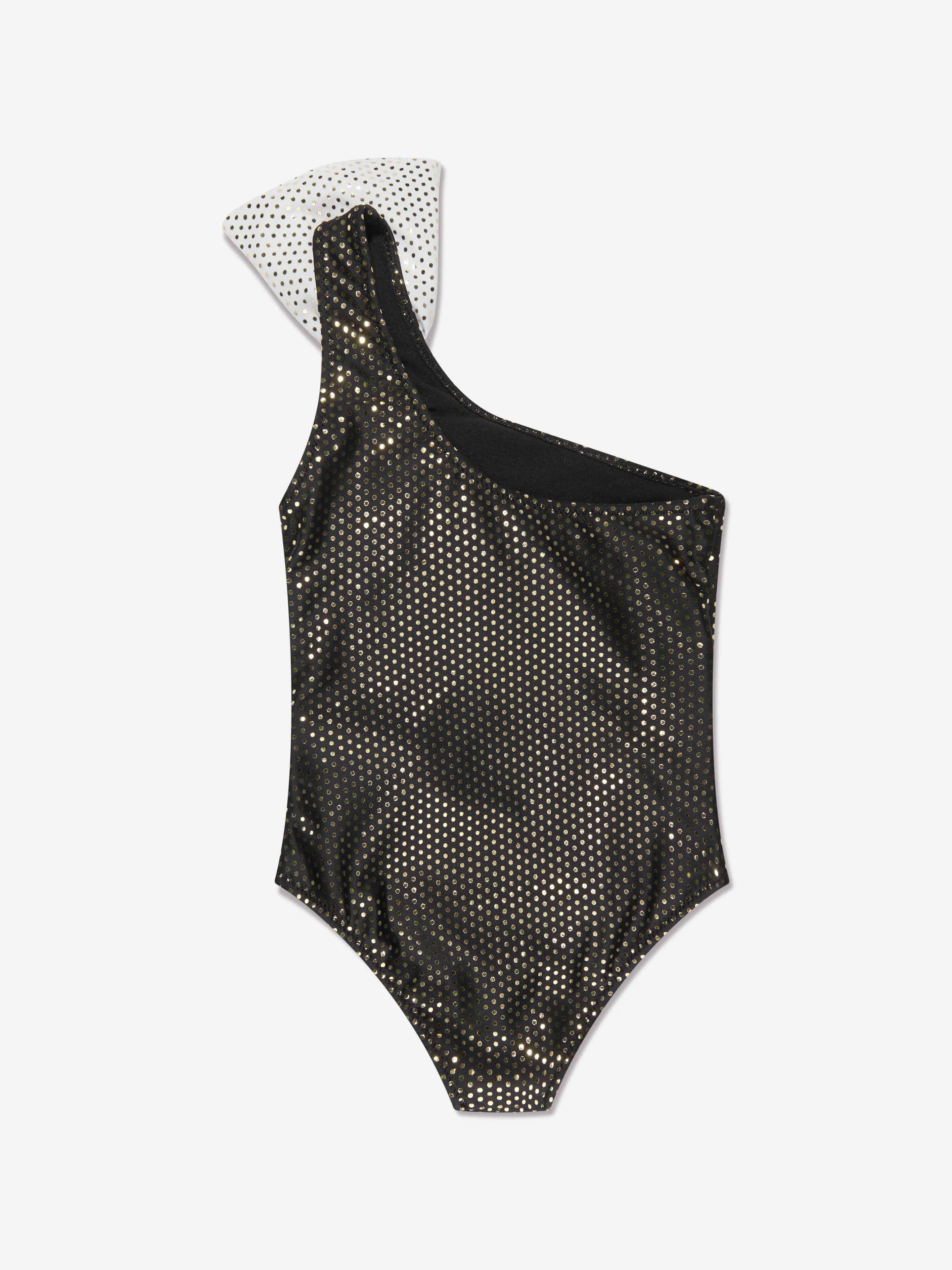 Balmain Mädchen Ein Schulter Badeanzug mit Schleife in Schwarz