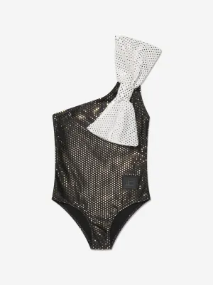 Balmain Mädchen Ein Schulter Badeanzug mit Schleife in Schwarz