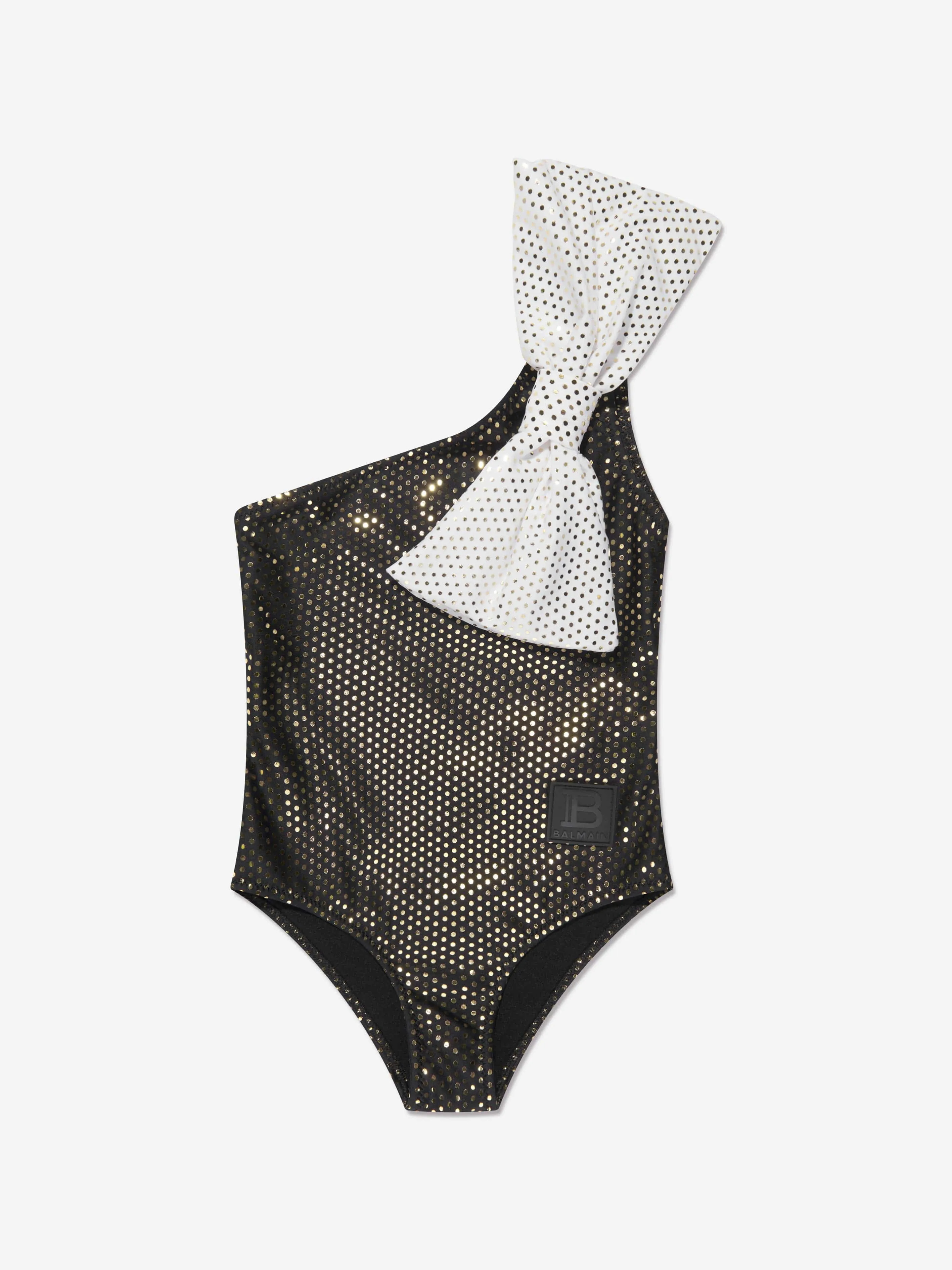 Balmain Mädchen Ein Schulter Badeanzug mit Schleife in Schwarz