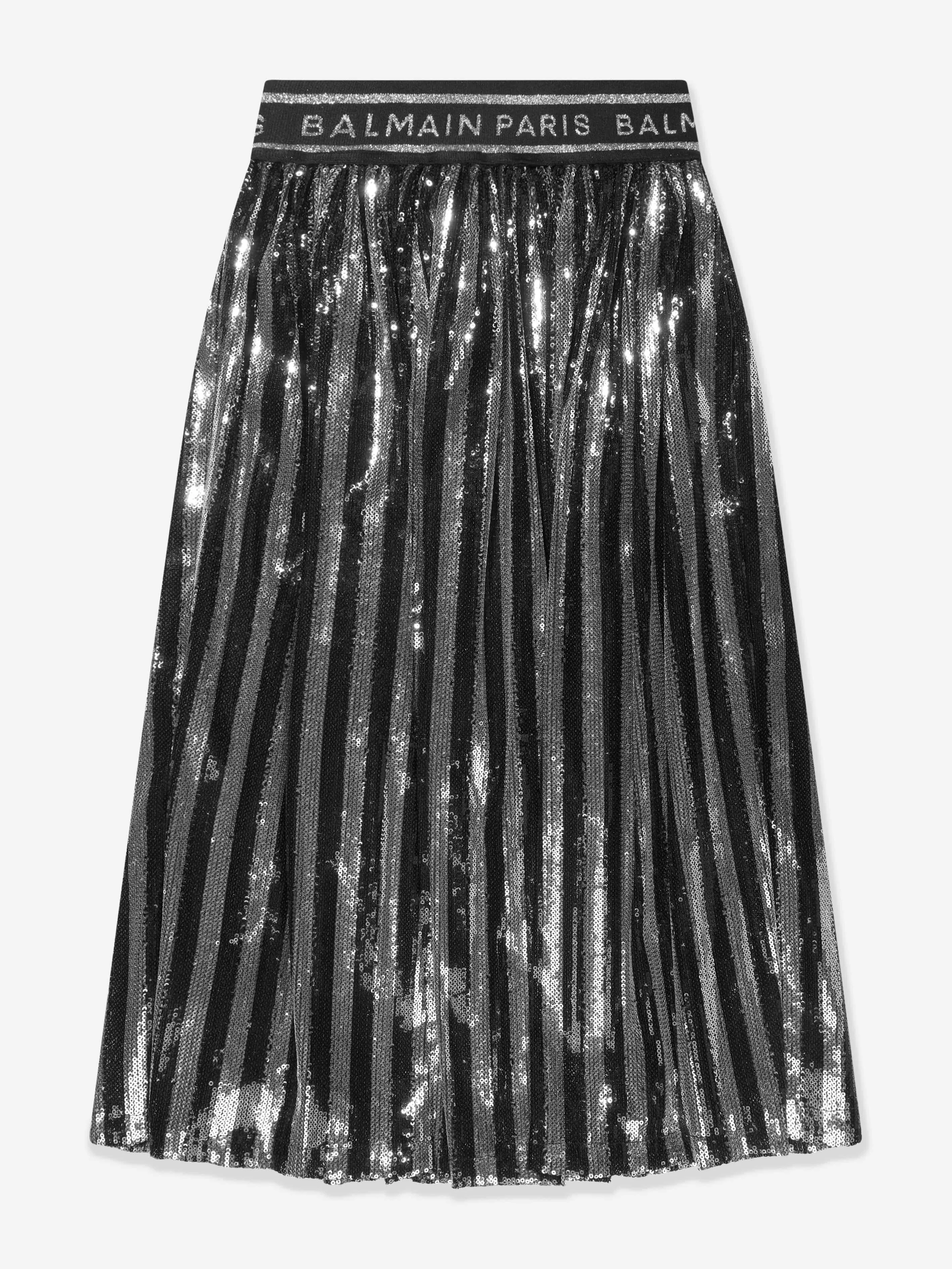 Balmain Mädchen Plisseerock in Silber