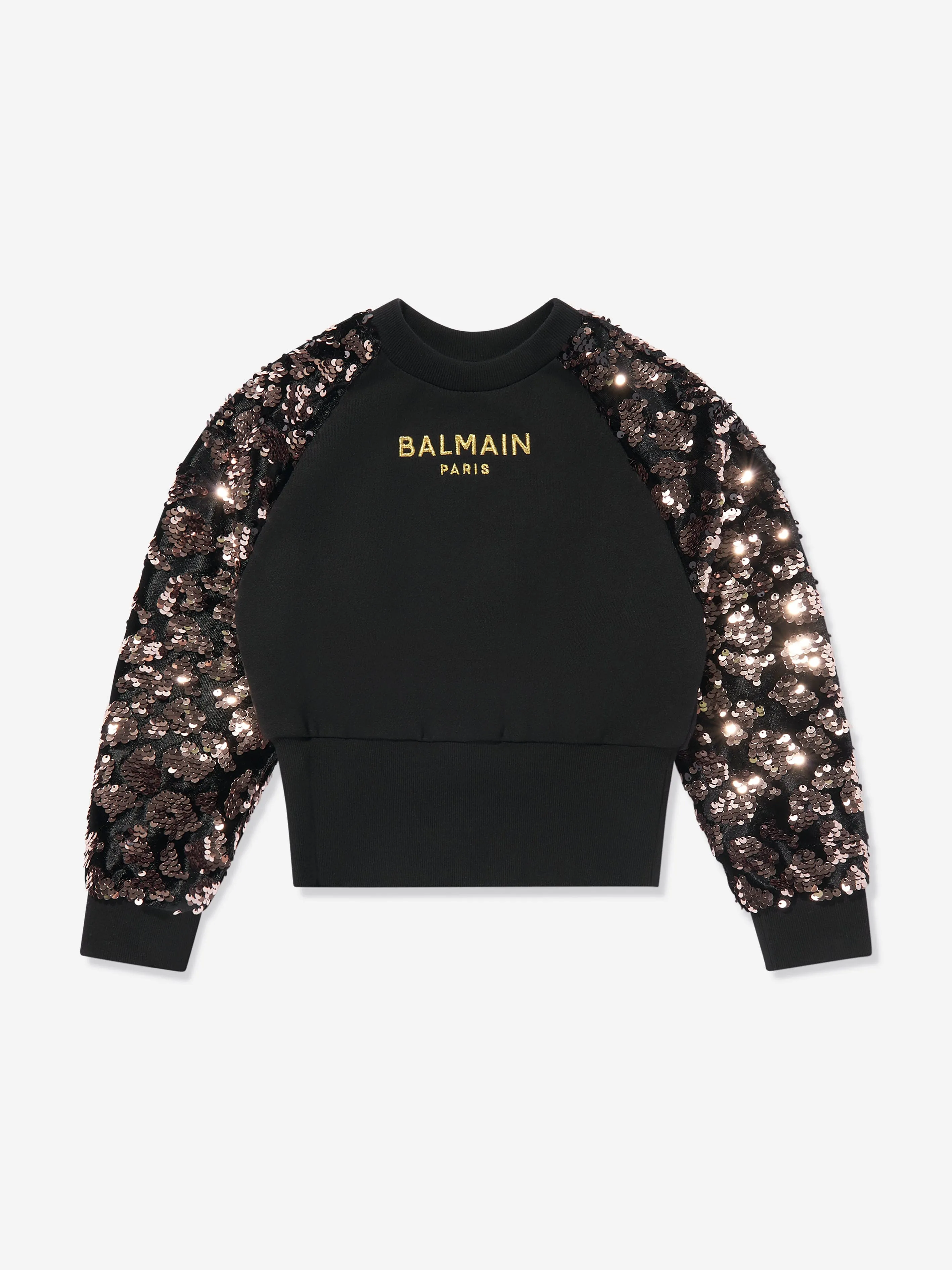 Balmain Mädchen Pailletten-Ärmel Sweatshirt in Schwarz