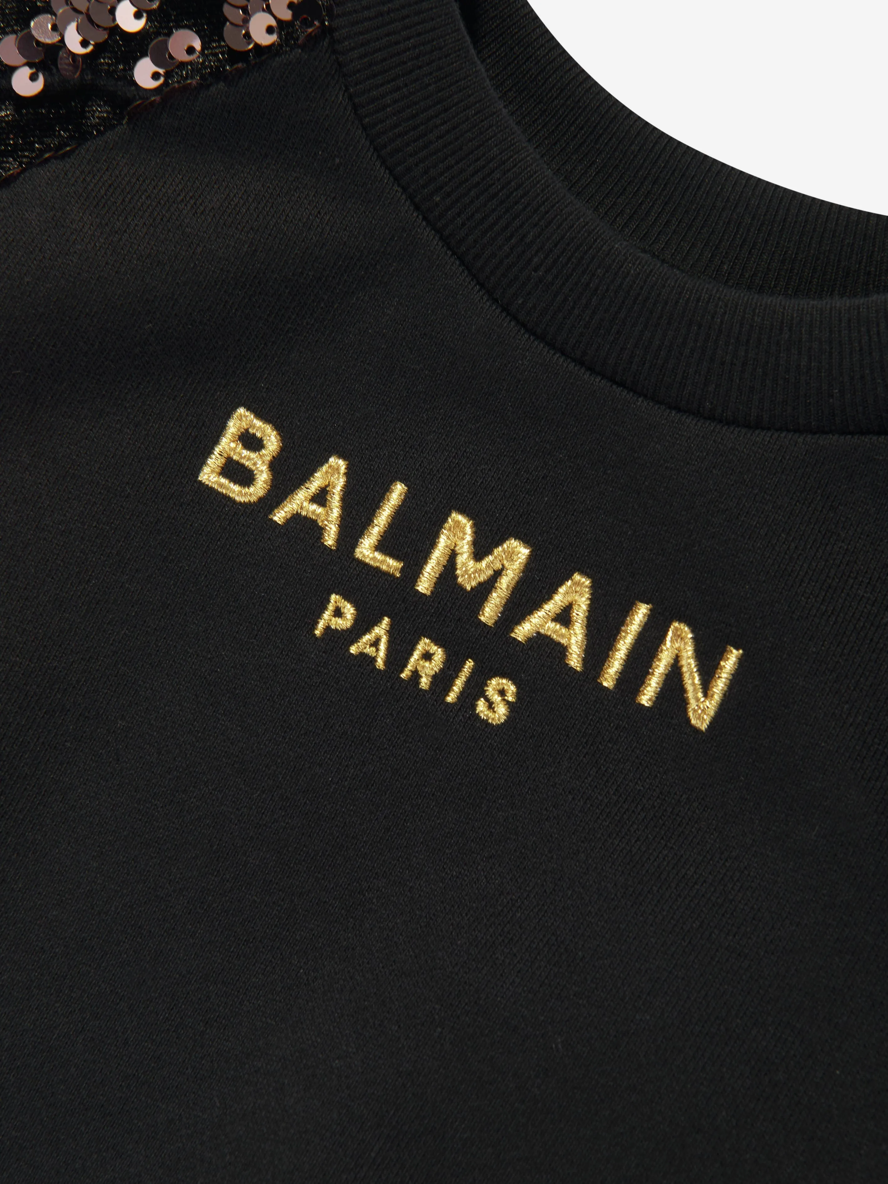 Balmain Mädchen Pailletten-Ärmel Sweatshirt in Schwarz
