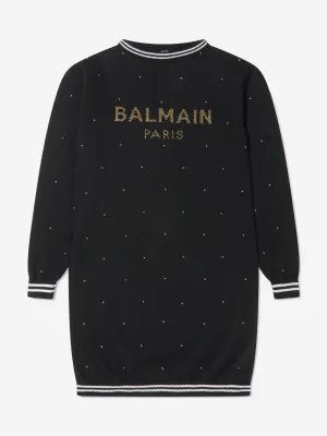 Balmain Mädchen Wollgestricktes Logo-Kleid