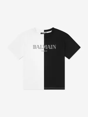 Balmain Kids Farbblock Logo T-Shirt in Weiß
