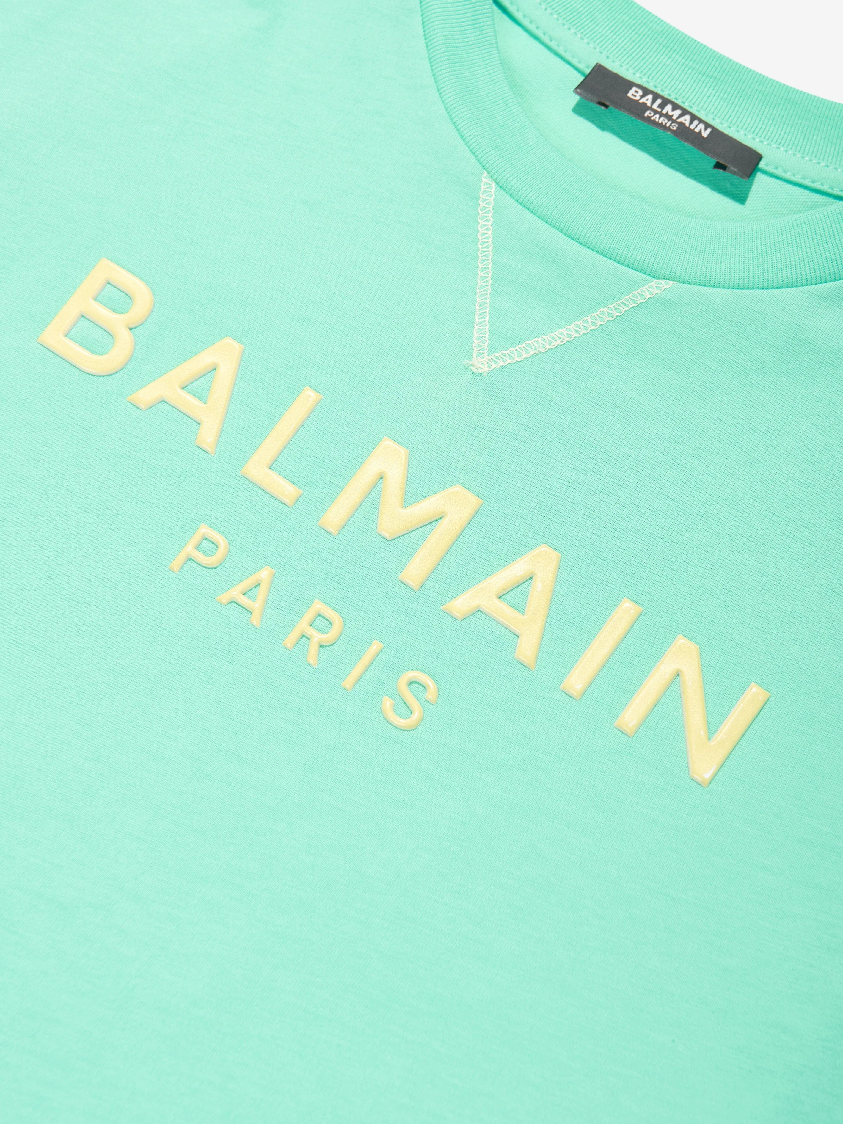 Balmain Kids Logo T-Shirt in Grün