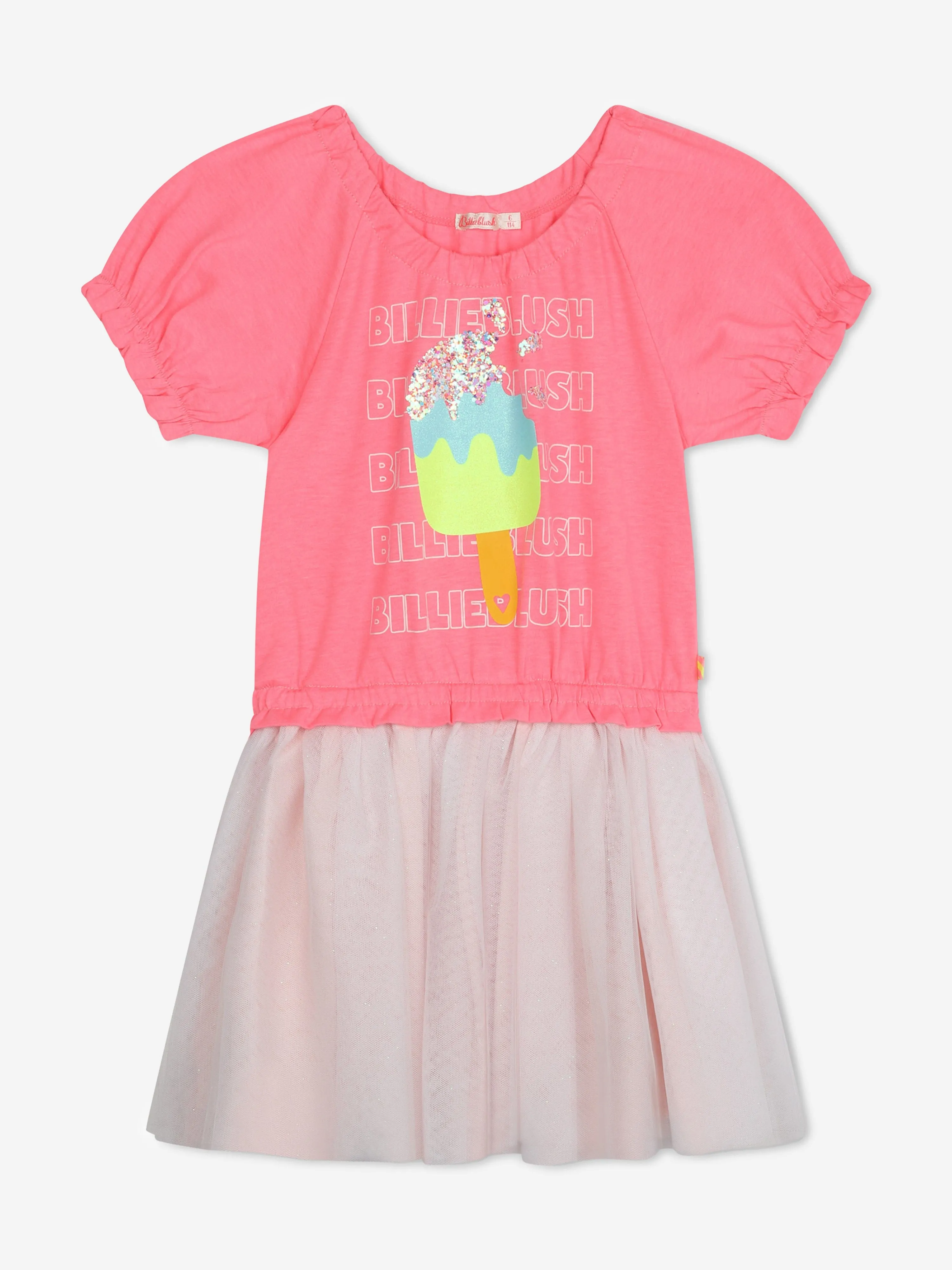 Billieblush Mädchen Jersey und Tüll Kleid in Rosa