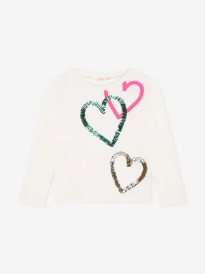 Billieblush Mädchen Langarm-Herz-T-Shirt in Elfenbein